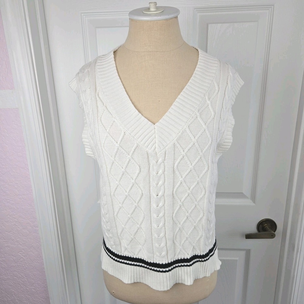 Alter'd State Womens‎ Sleeveless Preppy Tennis Golf Sweater Vest Size XS White